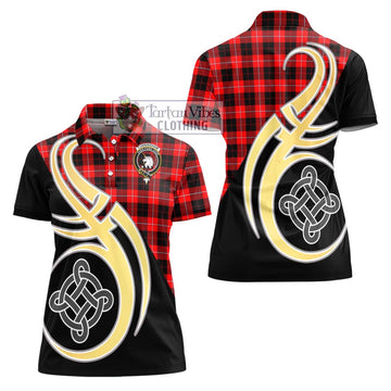 Cunningham Modern Tartan Women's Polo Shirt with Family Crest and Celtic Symbol Style