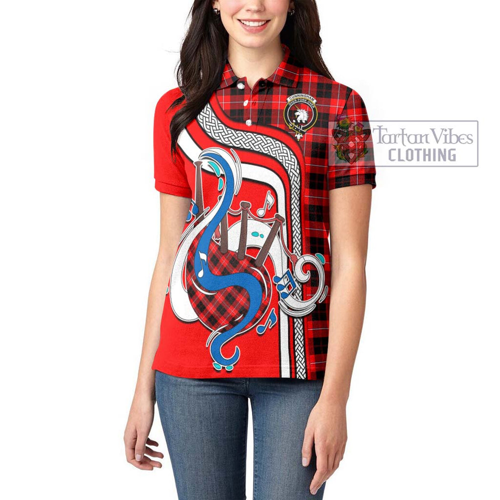 Cunningham Modern Tartan Women's Polo Shirt with Epic Bagpipe Style - Tartanvibesclothing Shop