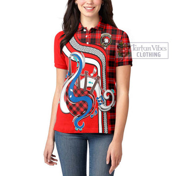 Cunningham Modern Tartan Women's Polo Shirt with Epic Bagpipe Style