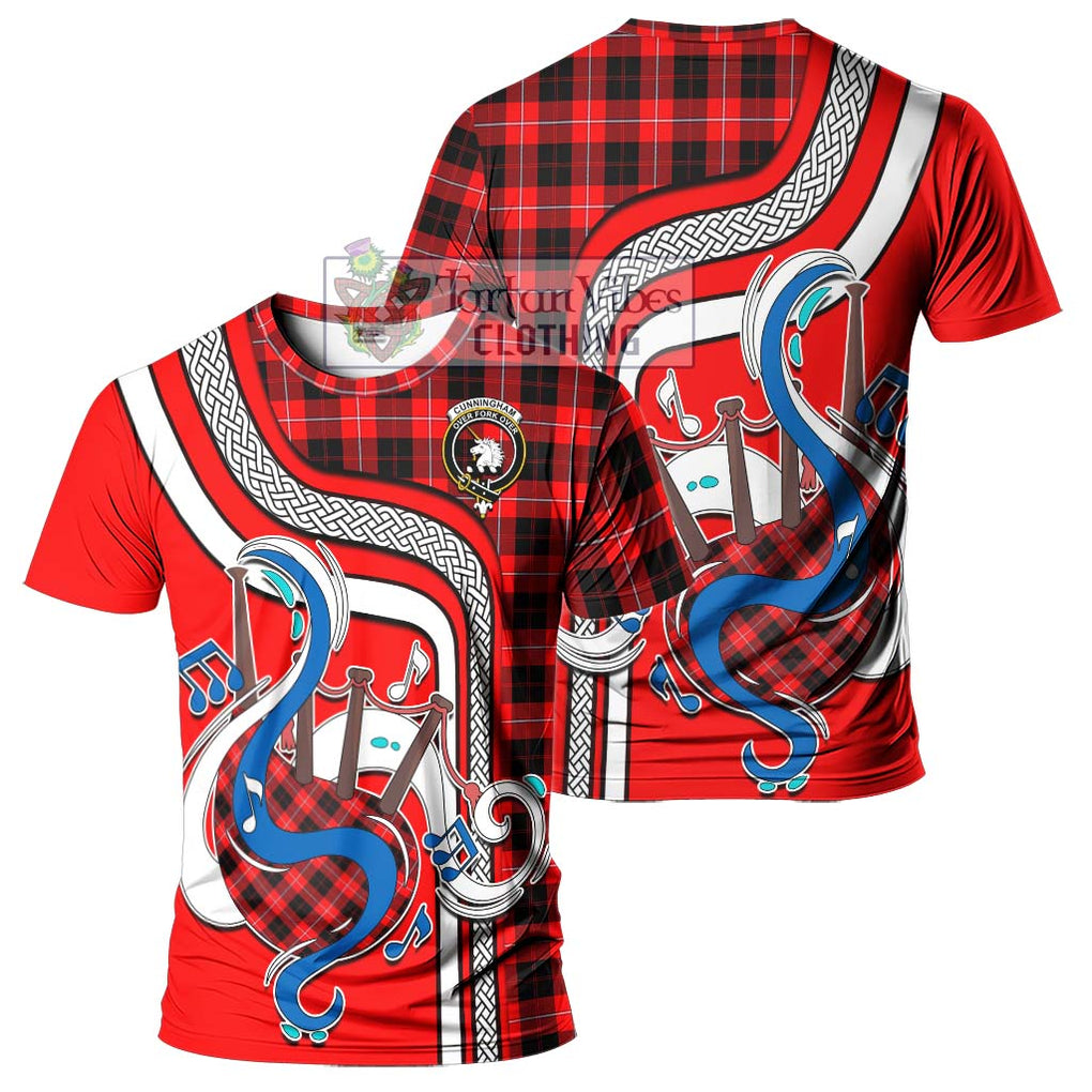 Cunningham Modern Tartan T-Shirt with Epic Bagpipe Style - Tartanvibesclothing Shop