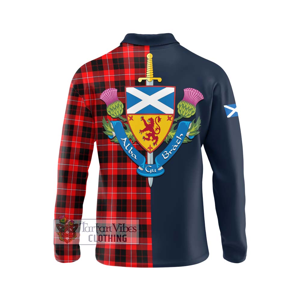 Tartan Vibes Clothing Cunningham Modern Tartan Long Sleeve Polo Shirt with Scottish Lion Royal Arm Half Style