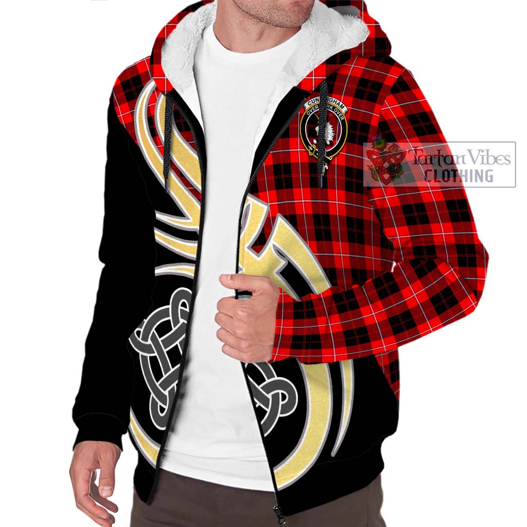 Cunningham Modern Tartan Sherpa Hoodie with Family Crest and Celtic Symbol Style - Tartan Vibes Clothing