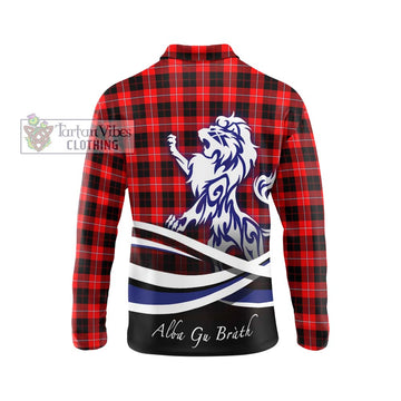 Cunningham Modern Tartan Long Sleeve Polo Shirt with Alba Gu Brath Regal Lion Emblem