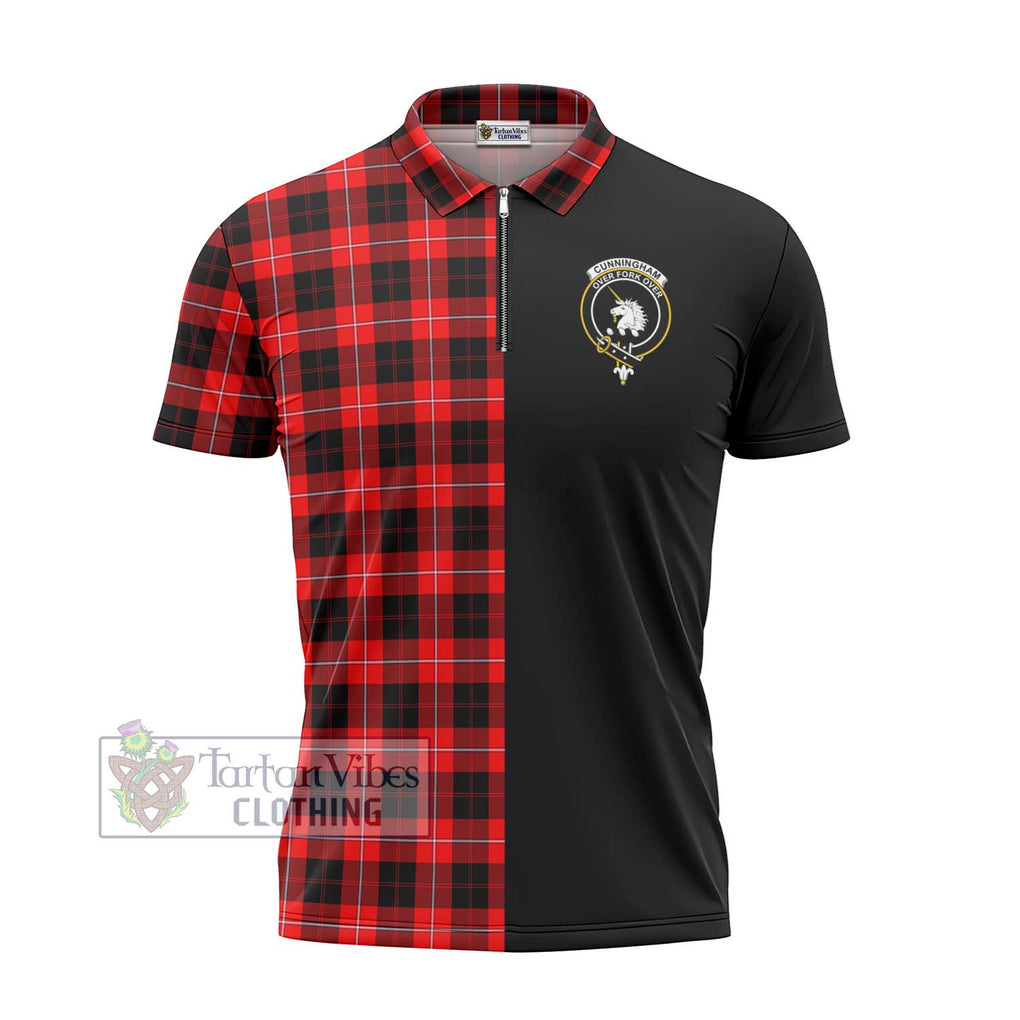 Cunningham Modern Tartan Zipper Polo Shirt with Family Crest and Half Of Me Style - Tartanvibesclothing Shop