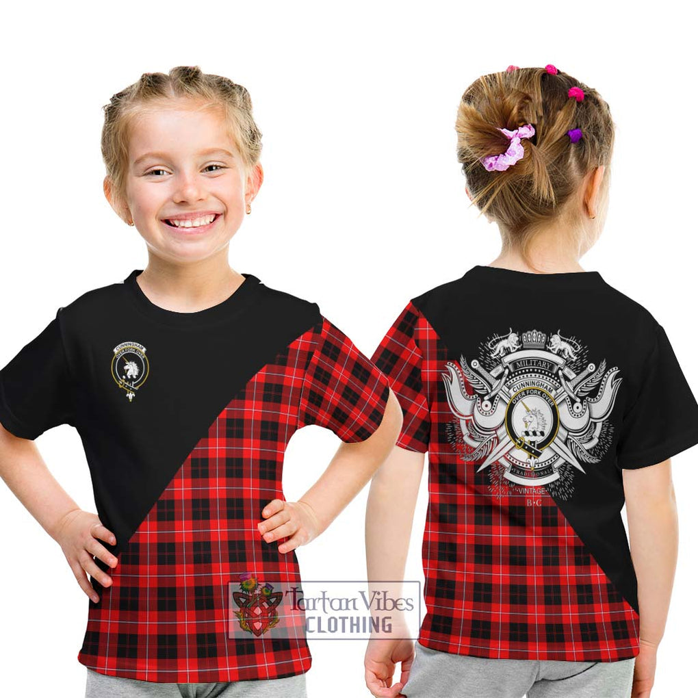 Cunningham Modern Tartan Kid T-Shirt with Family Crest and Military Logo Style - Tartanvibesclothing Shop