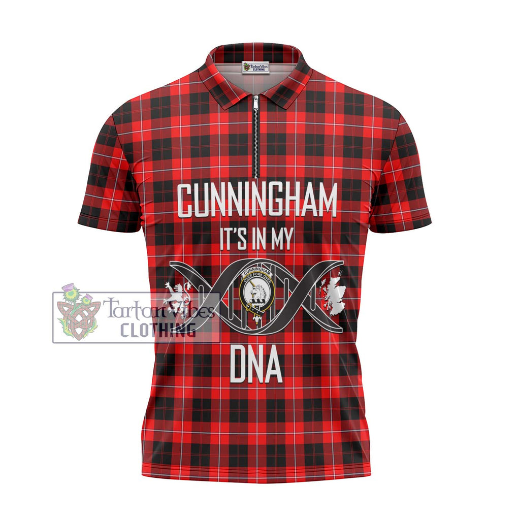 Cunningham Modern Tartan Zipper Polo Shirt with Family Crest DNA In Me Style - Tartanvibesclothing Shop