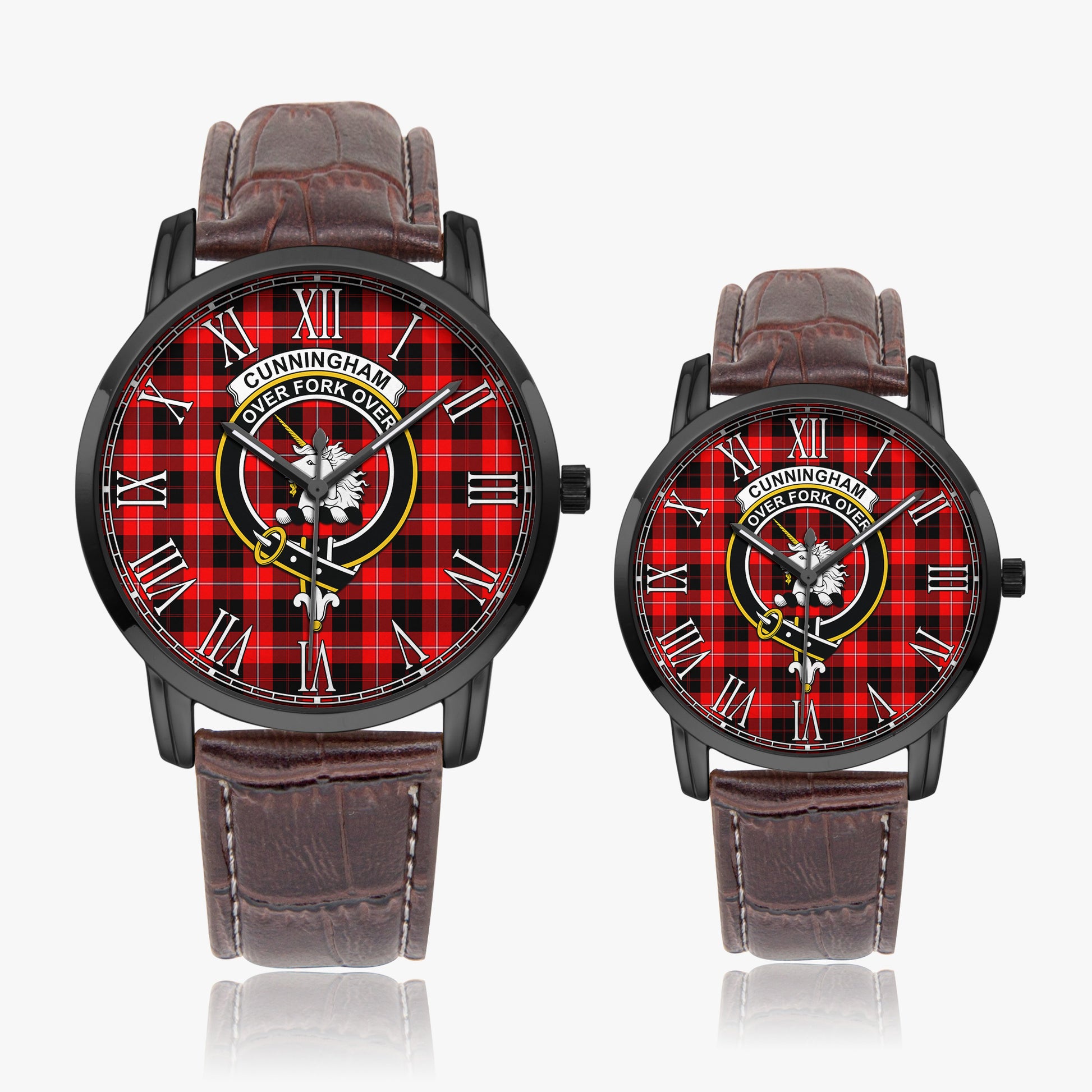 Cunningham Modern Tartan Family Crest Leather Strap Quartz Watch - Tartanvibesclothing