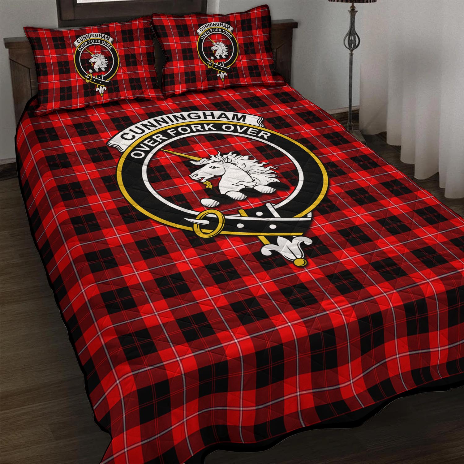 Cunningham Modern Tartan Quilt Bed Set with Family Crest - Tartan Vibes Clothing