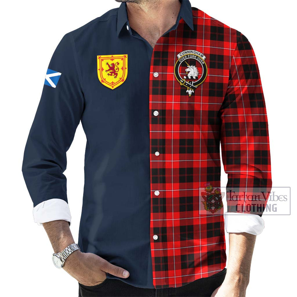 Tartan Vibes Clothing Cunningham Modern Tartan Long Sleeve Button Shirt with Scottish Lion Royal Arm Half Style