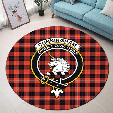 Cunningham Modern Tartan Round Rug with Family Crest