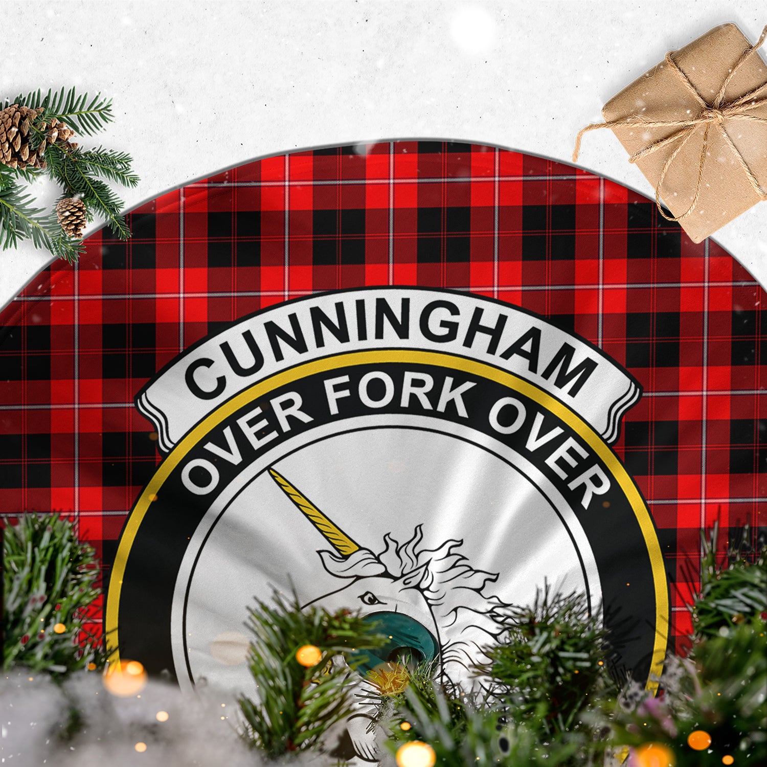 Cunningham Modern Tartan Christmas Tree Skirt with Family Crest - Tartanvibesclothing