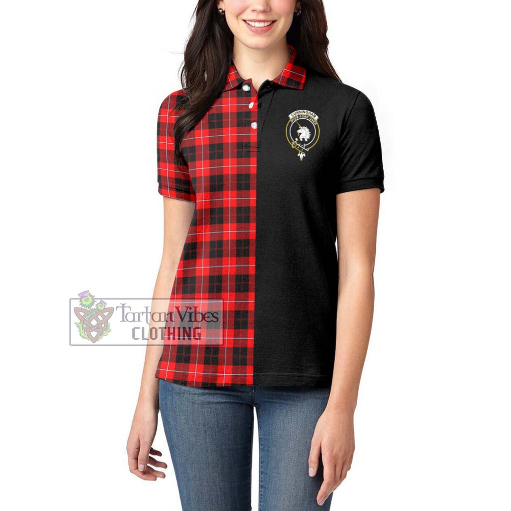 Cunningham Modern Tartan Women's Polo Shirt with Family Crest and Half Of Me Style - Tartanvibesclothing Shop