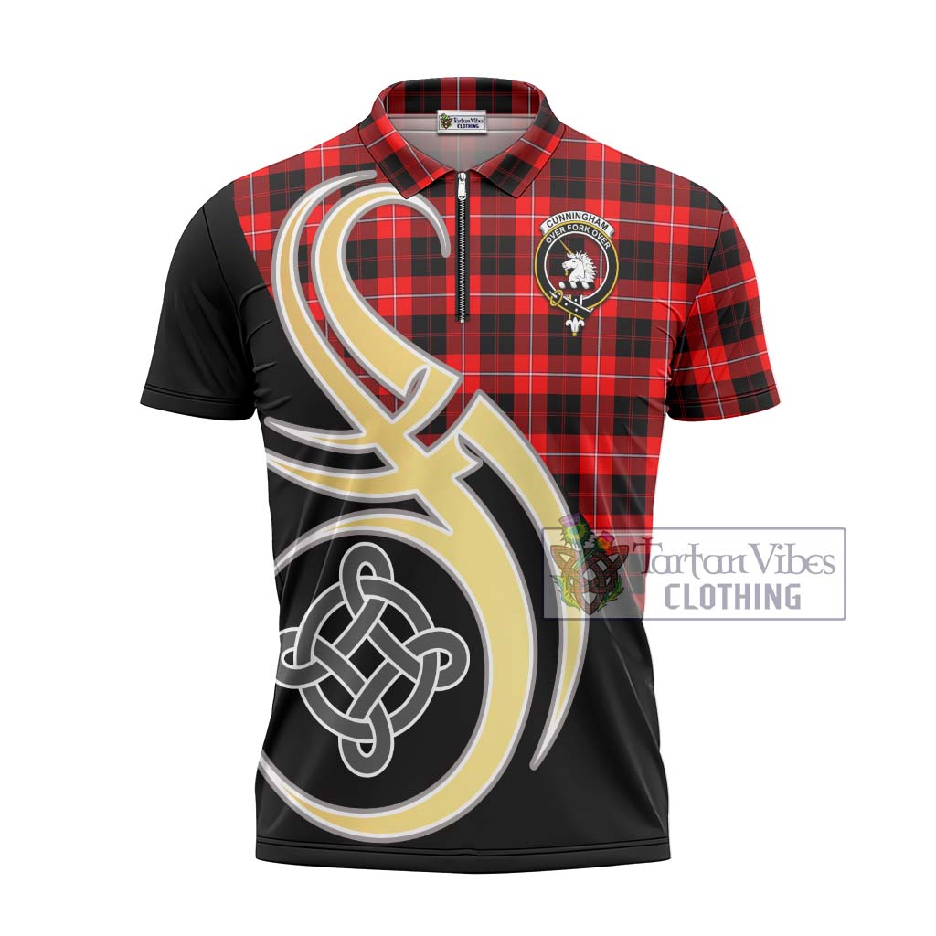 Tartan Vibes Clothing Cunningham Modern Tartan Zipper Polo Shirt with Family Crest and Celtic Symbol Style