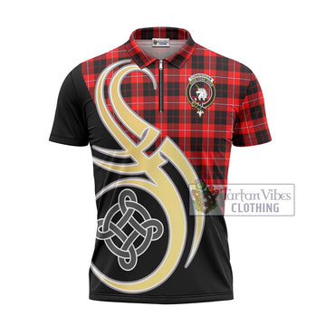 Cunningham Modern Tartan Zipper Polo Shirt with Family Crest and Celtic Symbol Style