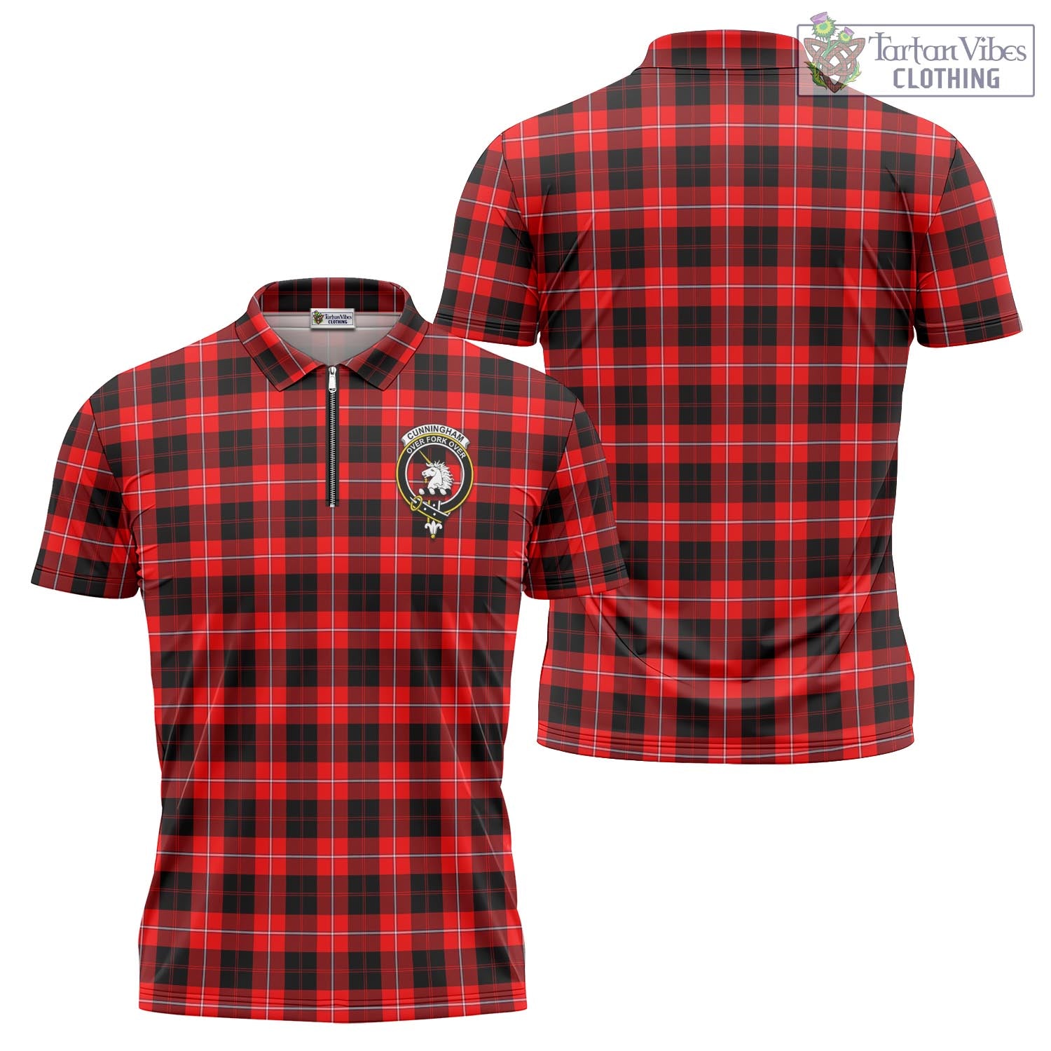 Tartan Vibes Clothing Cunningham Modern Tartan Zipper Polo Shirt with Family Crest