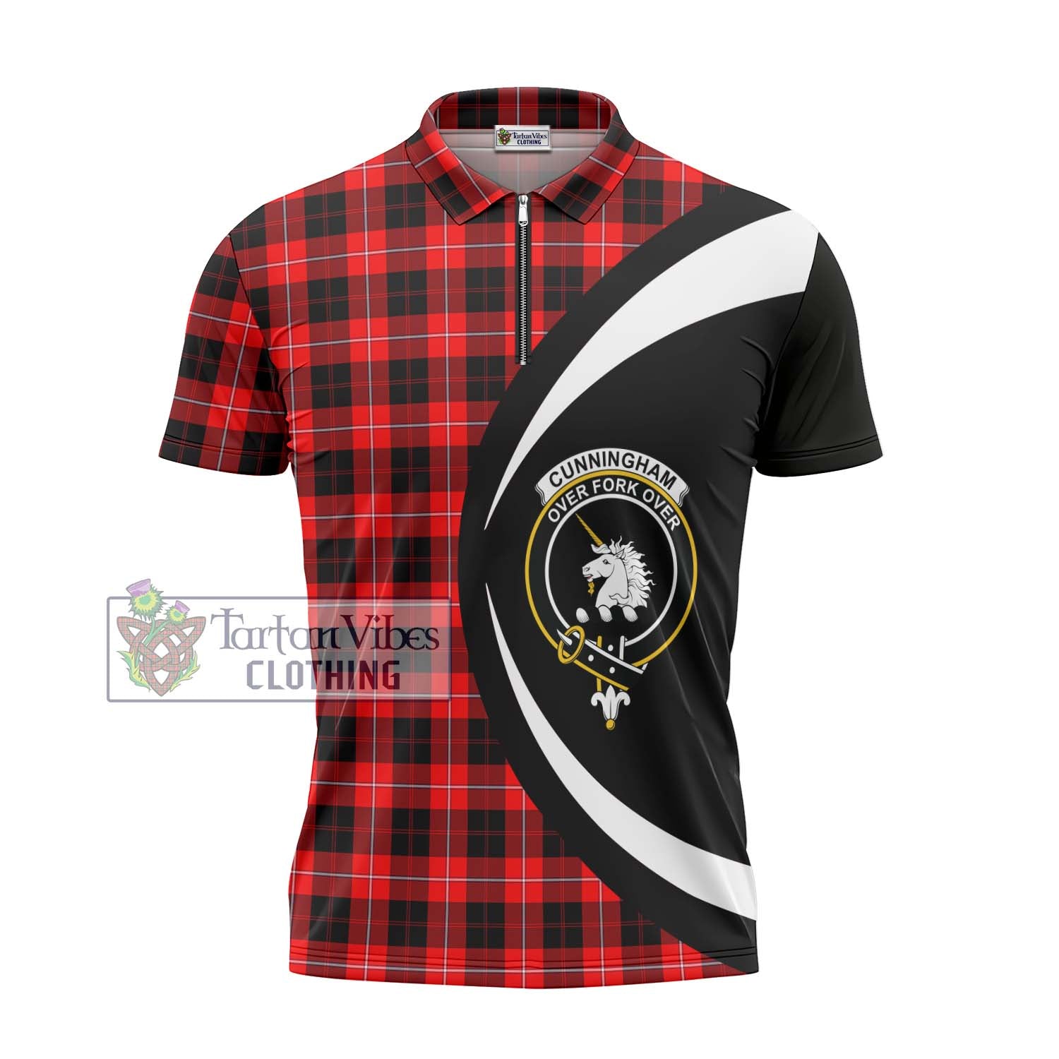 Tartan Vibes Clothing Cunningham Modern Tartan Zipper Polo Shirt with Family Crest Circle Style