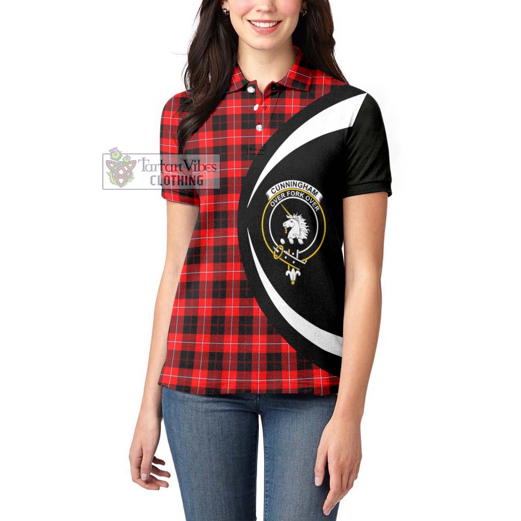 Cunningham Modern Tartan Women's Polo Shirt with Family Crest Circle Style - Tartan Vibes Clothing