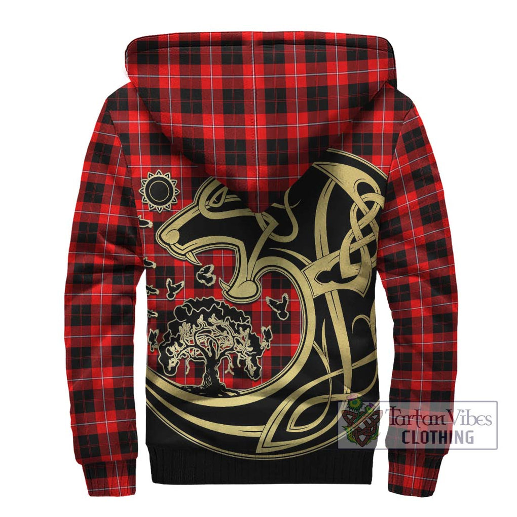 Cunningham Modern Tartan Sherpa Hoodie with Family Crest Celtic Wolf Style - Tartan Vibes Clothing