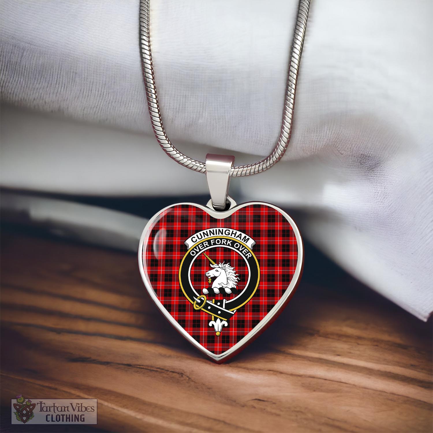 Tartan Vibes Clothing Cunningham Modern Tartan Heart Necklace with Family Crest