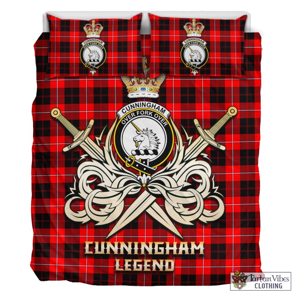 Tartan Vibes Clothing Cunningham Modern Tartan Bedding Set with Clan Crest and the Golden Sword of Courageous Legacy