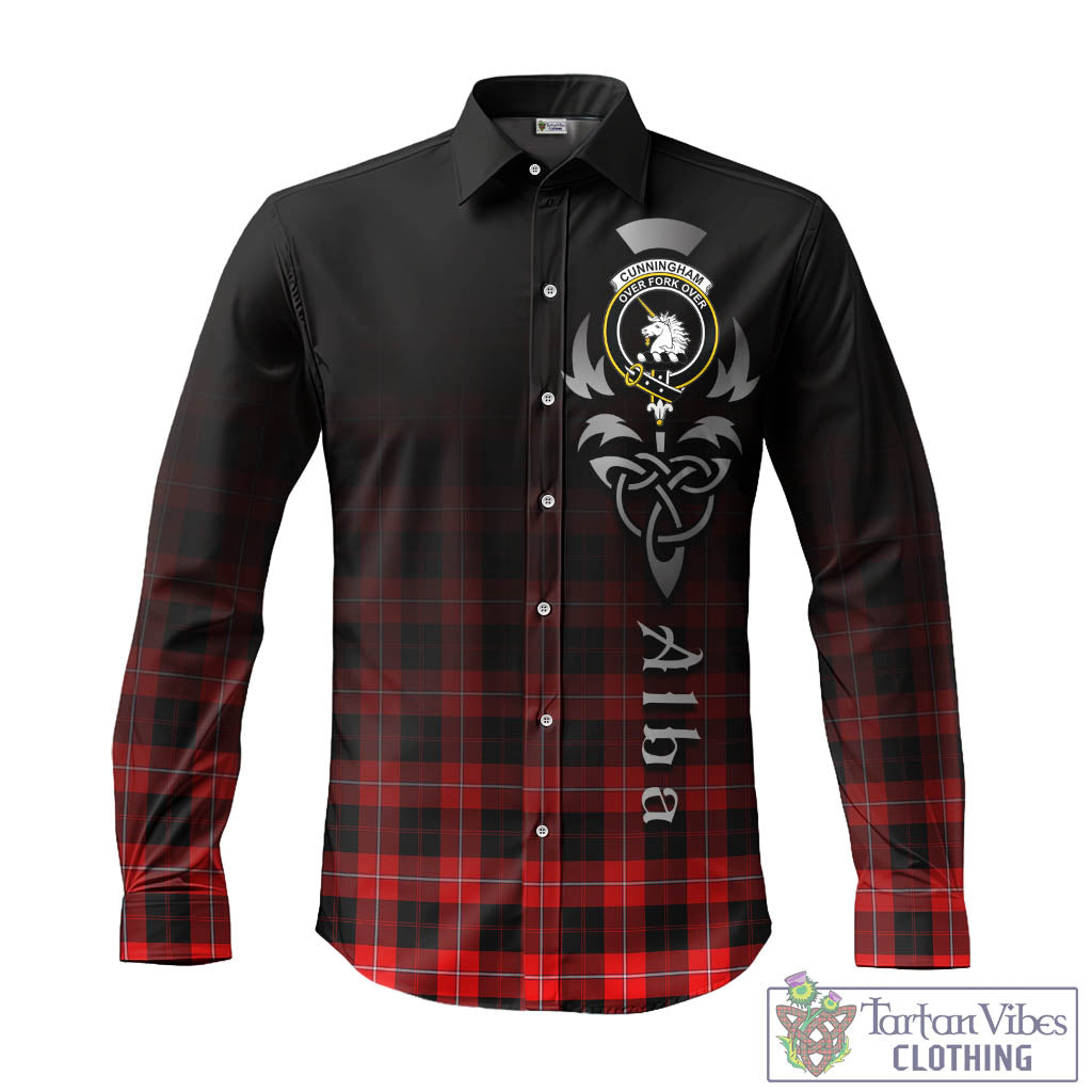 Tartan Vibes Clothing Cunningham Modern Tartan Long Sleeve Button Up Featuring Alba Gu Brath Family Crest Celtic Inspired