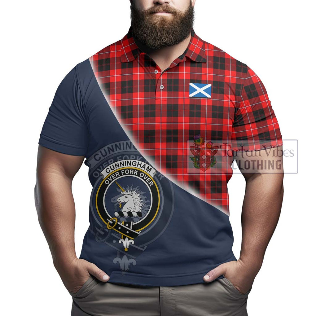 Cunningham Modern Tartan Polo Shirt with Personalised National Flag and Family Crest Half Style - Tartanvibesclothing Shop