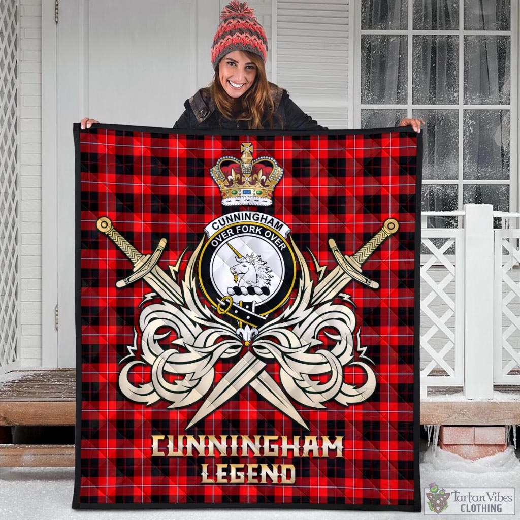 Tartan Vibes Clothing Cunningham Modern Tartan Quilt with Clan Crest and the Golden Sword of Courageous Legacy