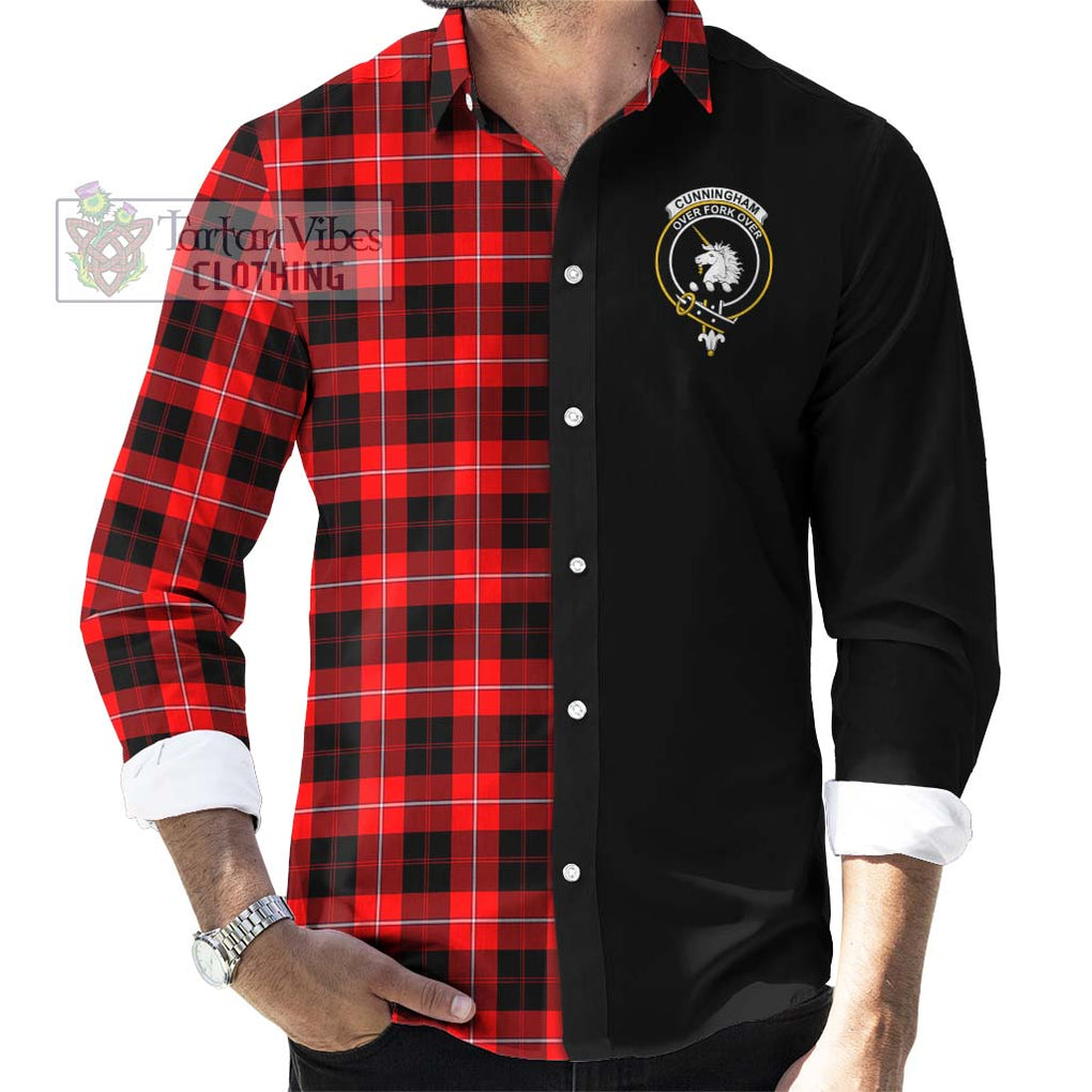 Cunningham Modern Tartan Long Sleeve Button Shirt with Family Crest and Half Of Me Style - Tartanvibesclothing Shop