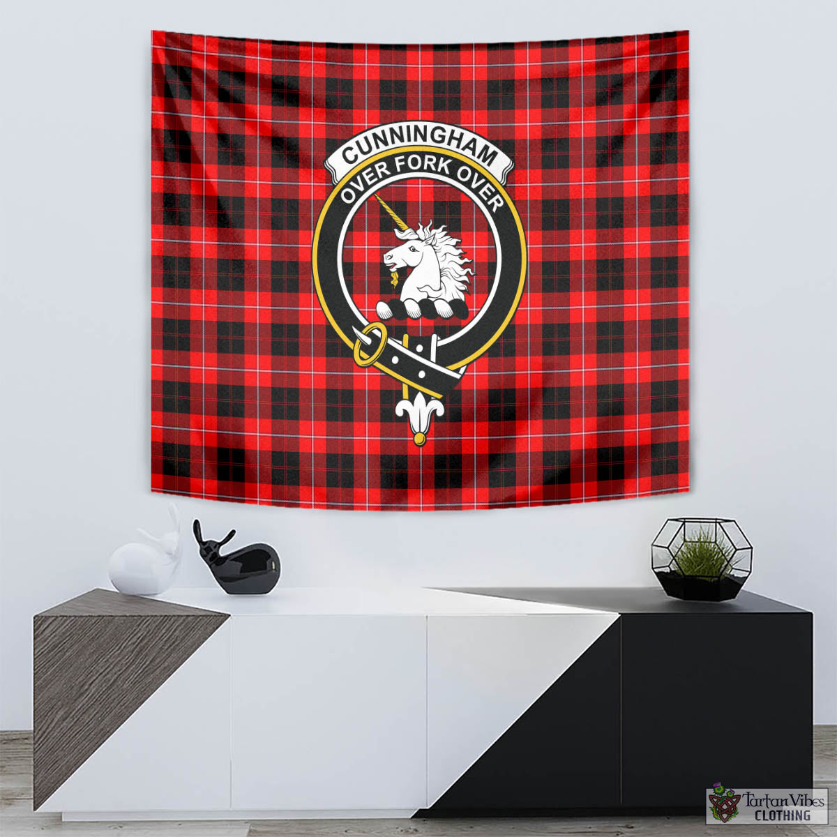 Tartan Vibes Clothing Cunningham Modern Tartan Tapestry Wall Hanging and Home Decor for Room with Family Crest