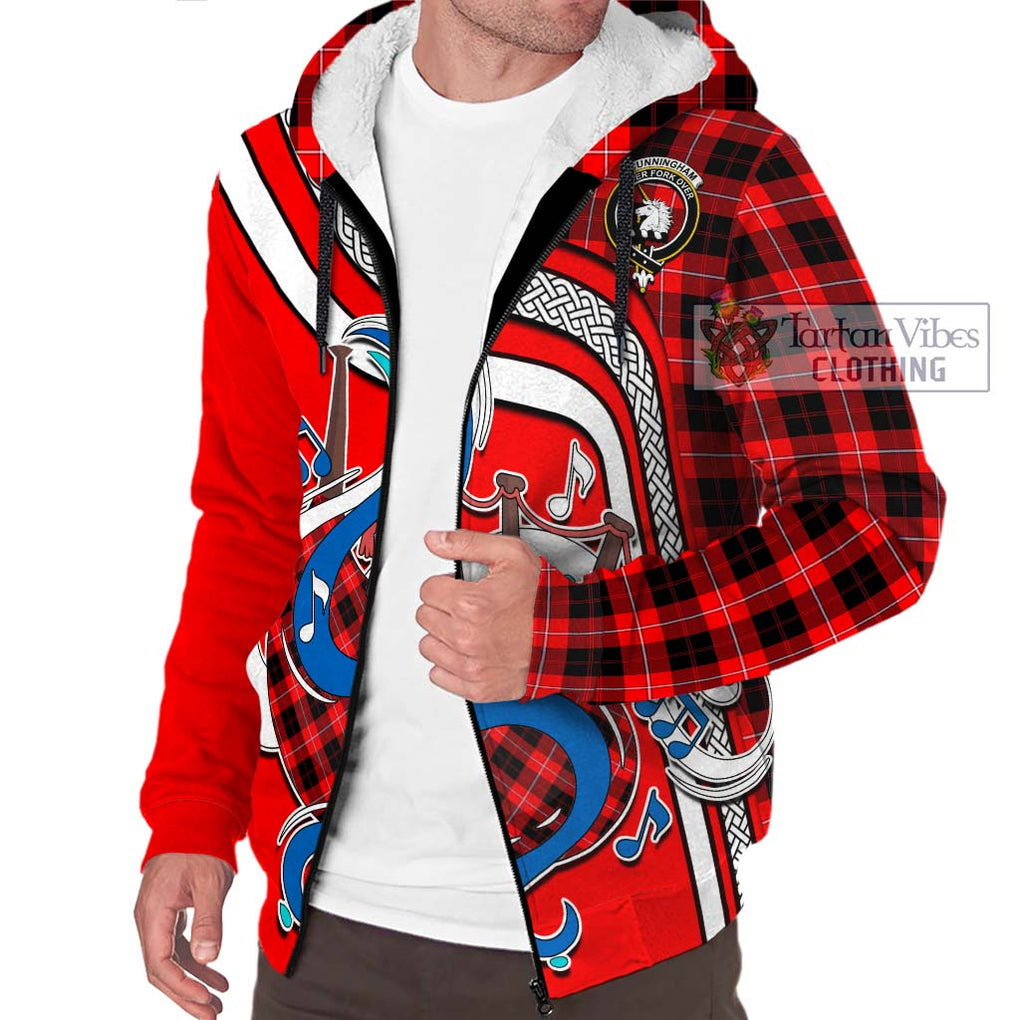 Cunningham Modern Tartan Sherpa Hoodie with Epic Bagpipe Style Unisex - Tartanvibesclothing Shop