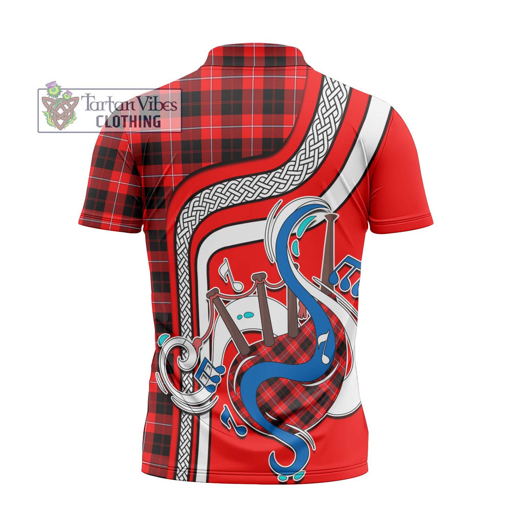 Cunningham Modern Tartan Zipper Polo Shirt with Epic Bagpipe Style - Tartanvibesclothing Shop