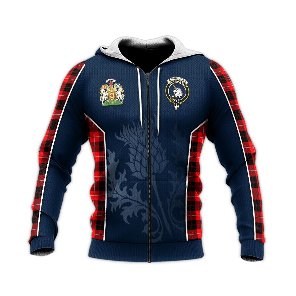 Tartan Vibes Clothing Cunningham Modern Tartan Knitted Hoodie with Family Crest and Scottish Thistle Vibes Sport Style