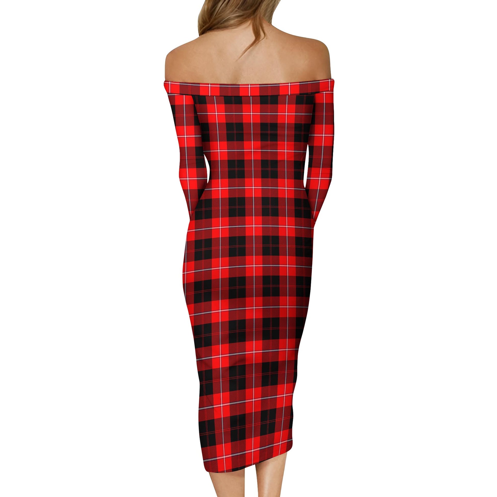 Cunningham Modern Tartan Off Shoulder Lady Dress - Tartanvibesclothing