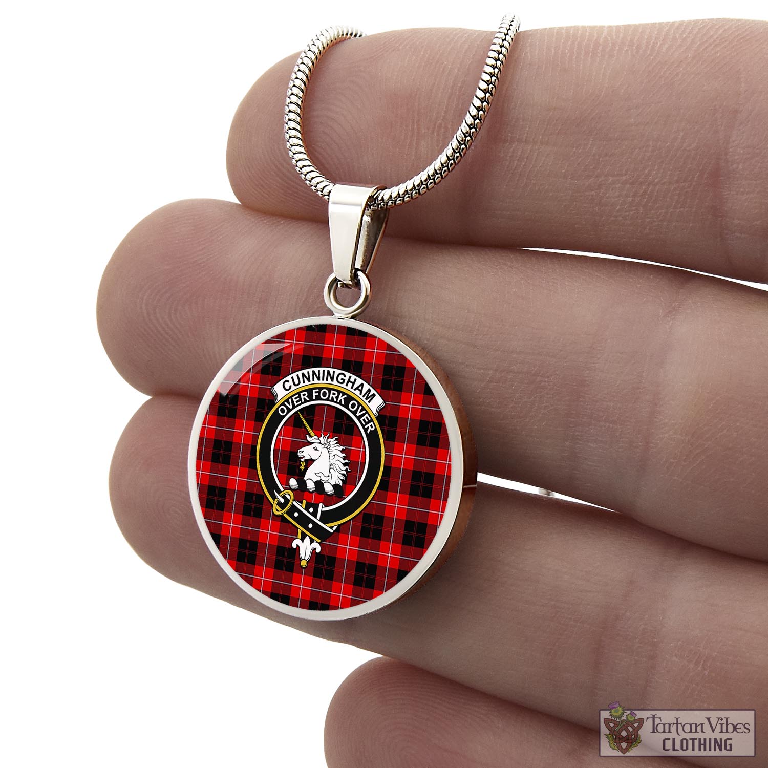 Tartan Vibes Clothing Cunningham Modern Tartan Circle Necklace with Family Crest