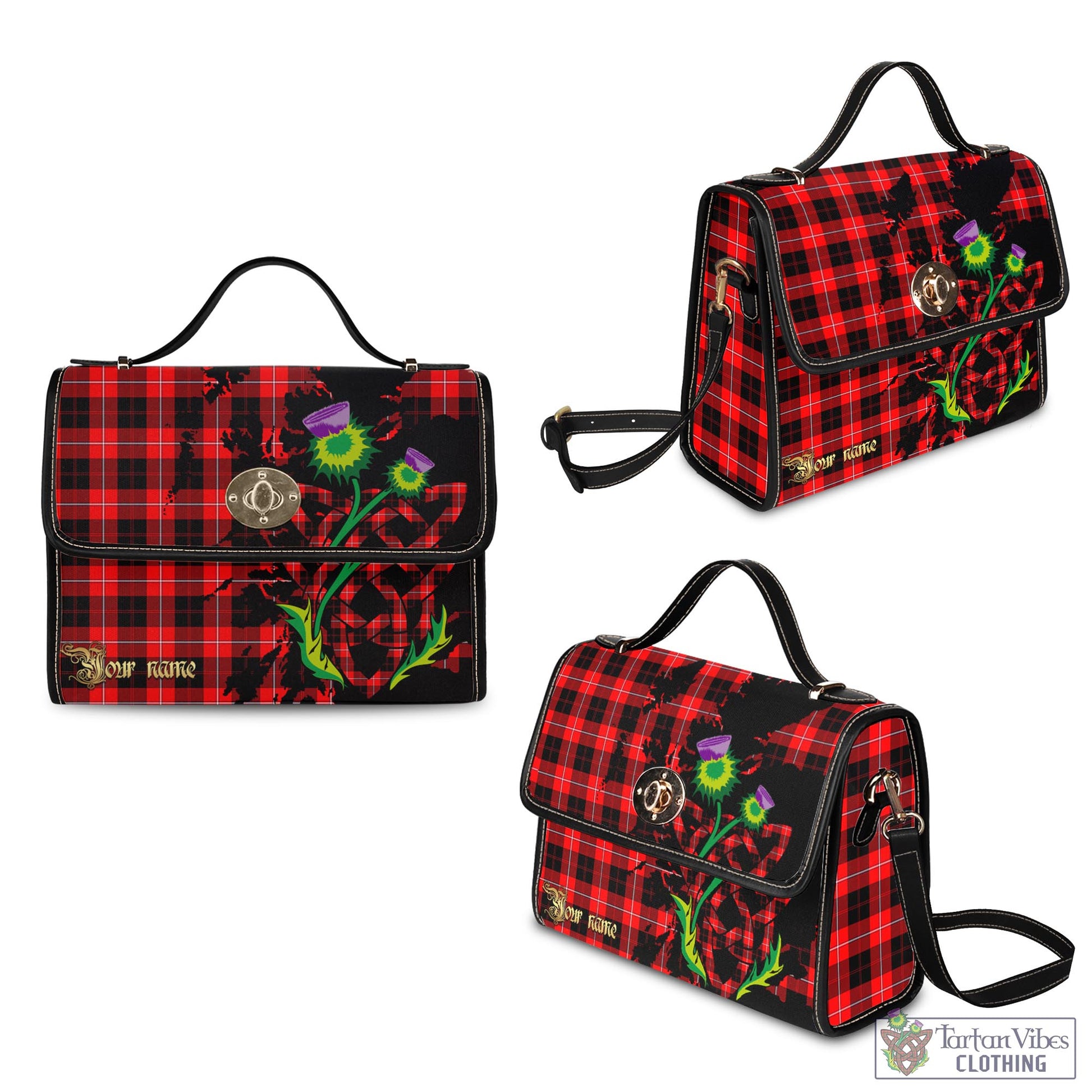 Tartan Vibes Clothing Cunningham Modern Tartan Waterproof Canvas Bag with Scotland Map and Thistle Celtic Accents