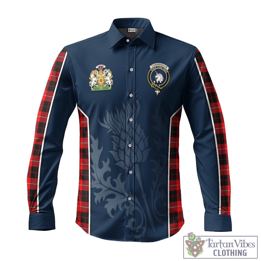 Tartan Vibes Clothing Cunningham Modern Tartan Long Sleeve Button Up Shirt with Family Crest and Scottish Thistle Vibes Sport Style