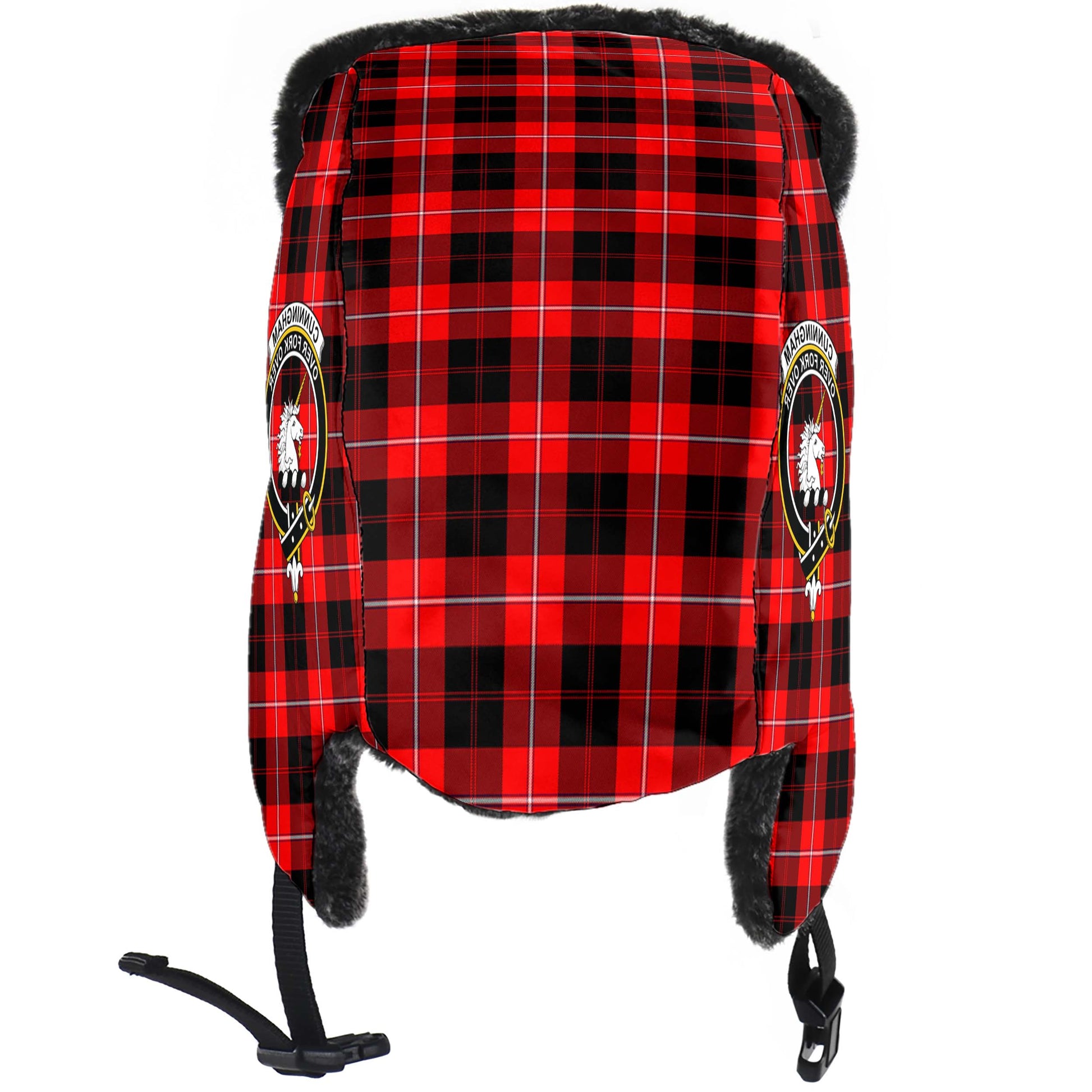 Cunningham Modern Tartan Winter Trapper Hat with Family Crest - Tartanvibesclothing