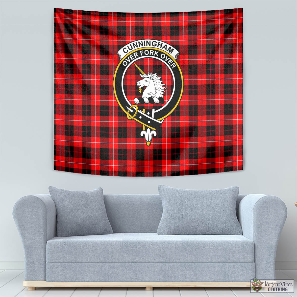 Tartan Vibes Clothing Cunningham Modern Tartan Tapestry Wall Hanging and Home Decor for Room with Family Crest