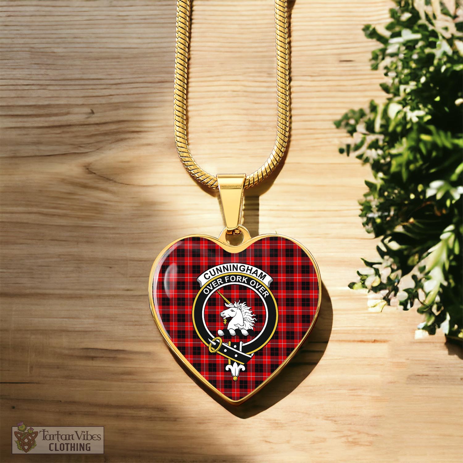 Tartan Vibes Clothing Cunningham Modern Tartan Heart Necklace with Family Crest