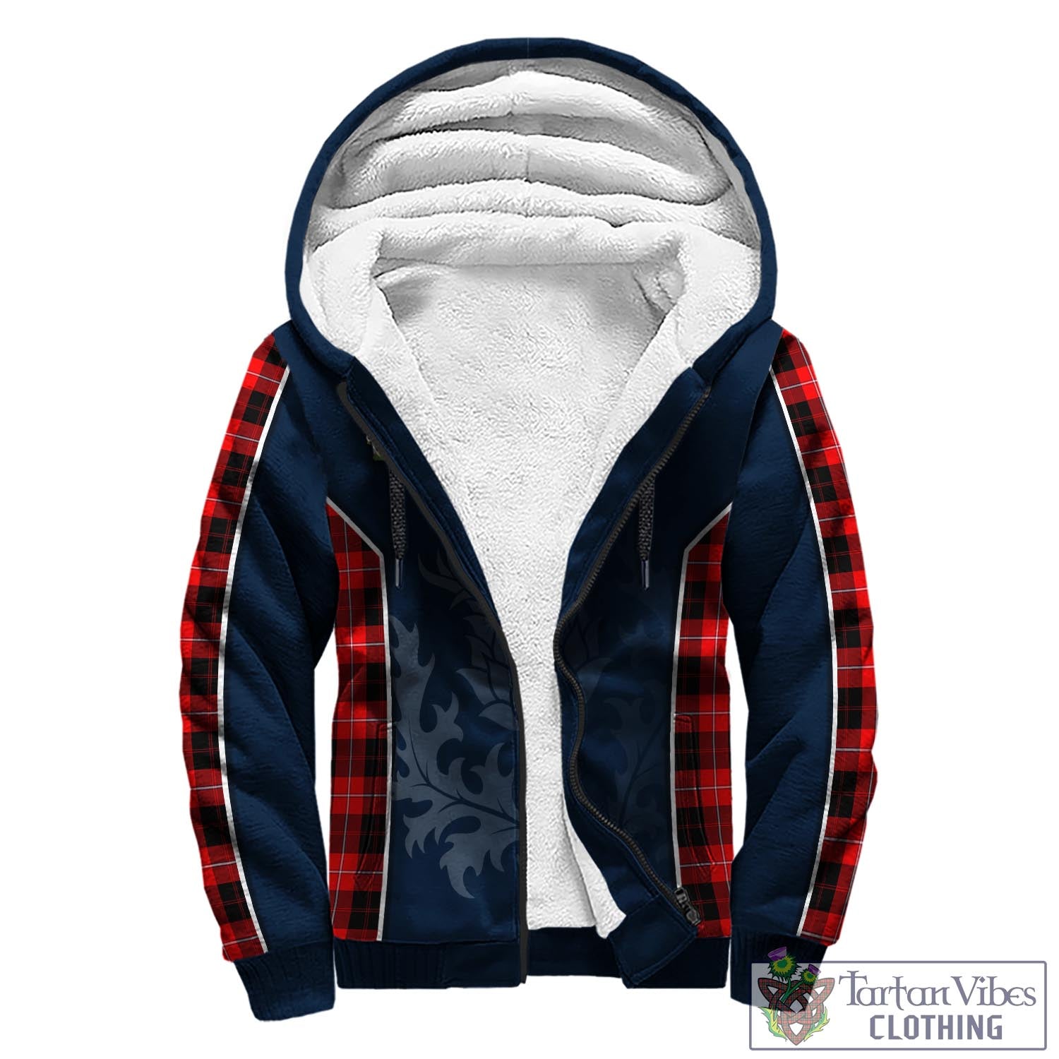 Tartan Vibes Clothing Cunningham Modern Tartan Sherpa Hoodie with Family Crest and Scottish Thistle Vibes Sport Style