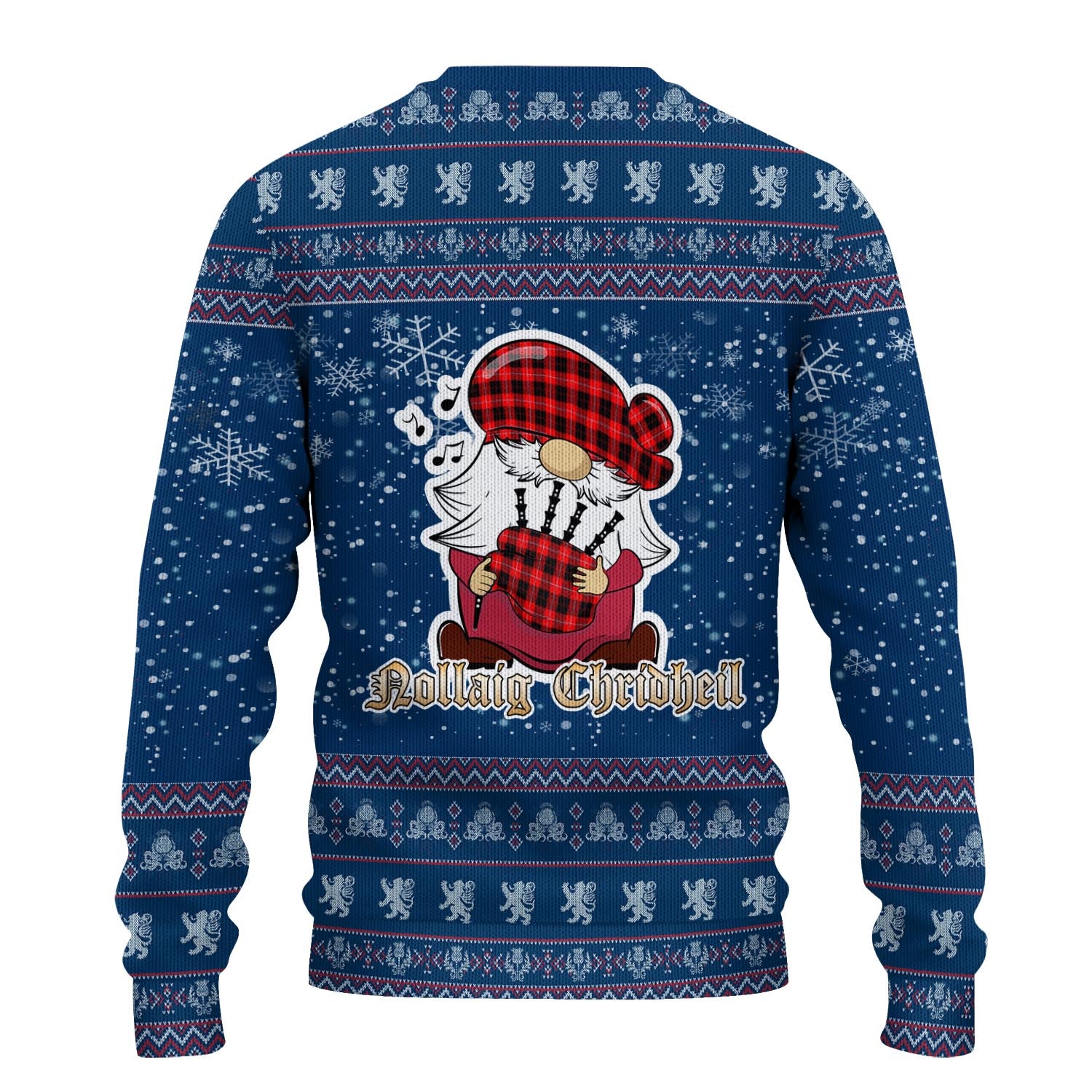 Cunningham Modern Clan Christmas Family Knitted Sweater with Funny Gnome Playing Bagpipes - Tartanvibesclothing