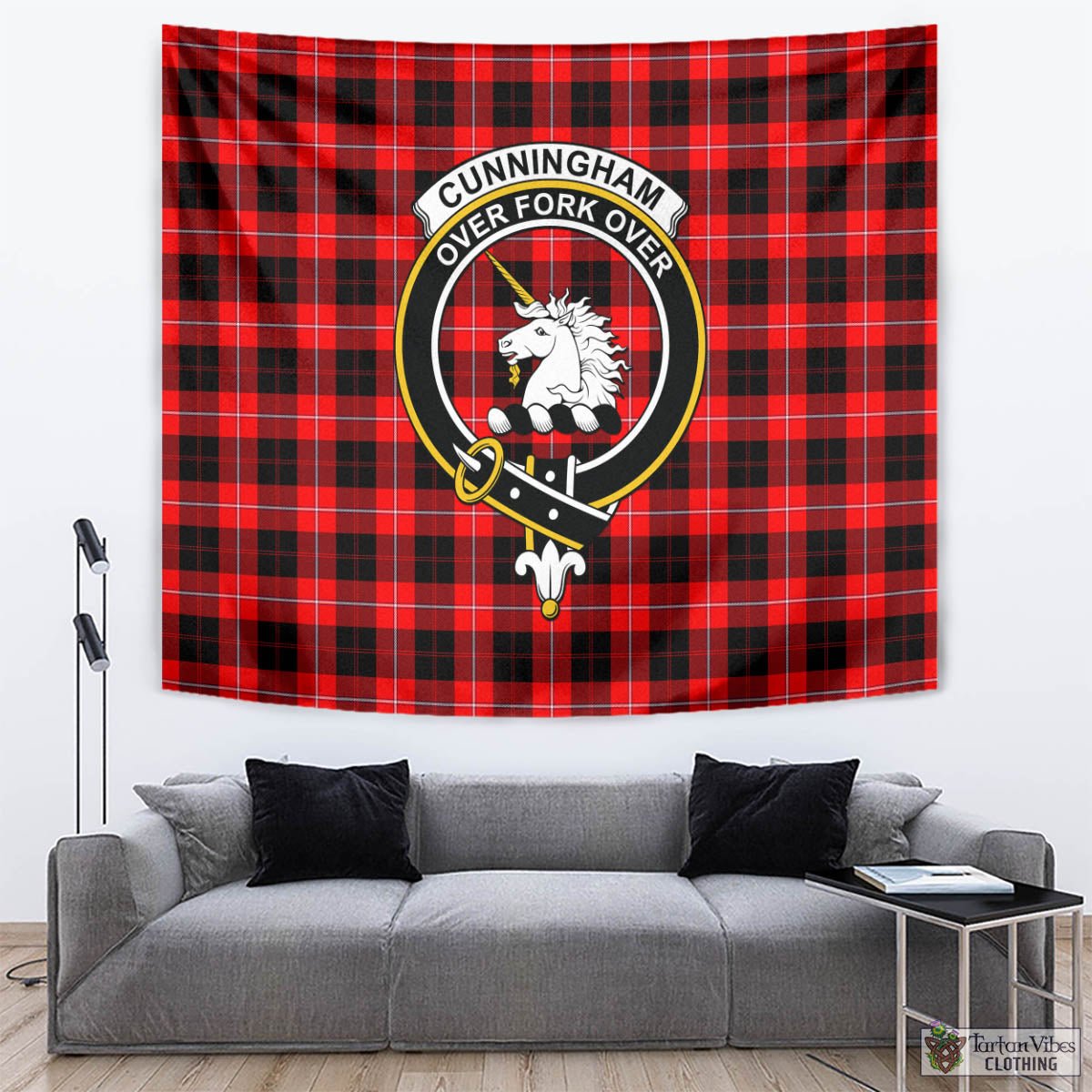 Tartan Vibes Clothing Cunningham Modern Tartan Tapestry Wall Hanging and Home Decor for Room with Family Crest