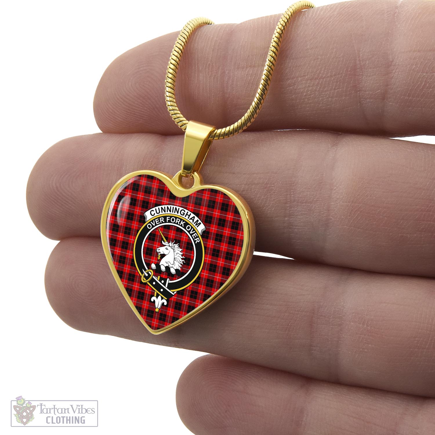 Tartan Vibes Clothing Cunningham Modern Tartan Heart Necklace with Family Crest