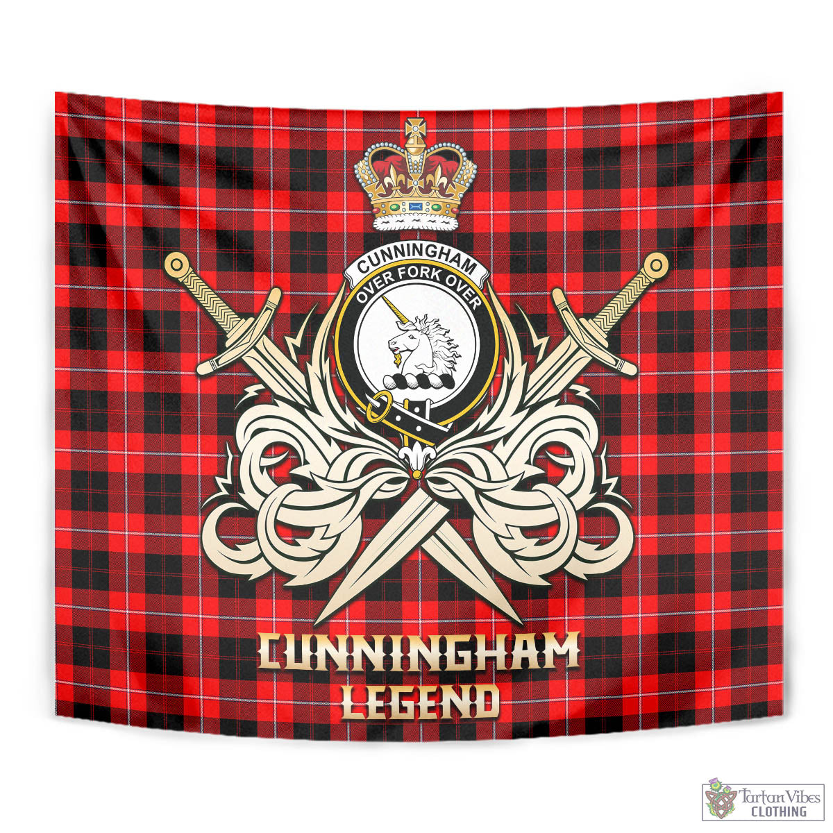 Tartan Vibes Clothing Cunningham Modern Tartan Tapestry with Clan Crest and the Golden Sword of Courageous Legacy