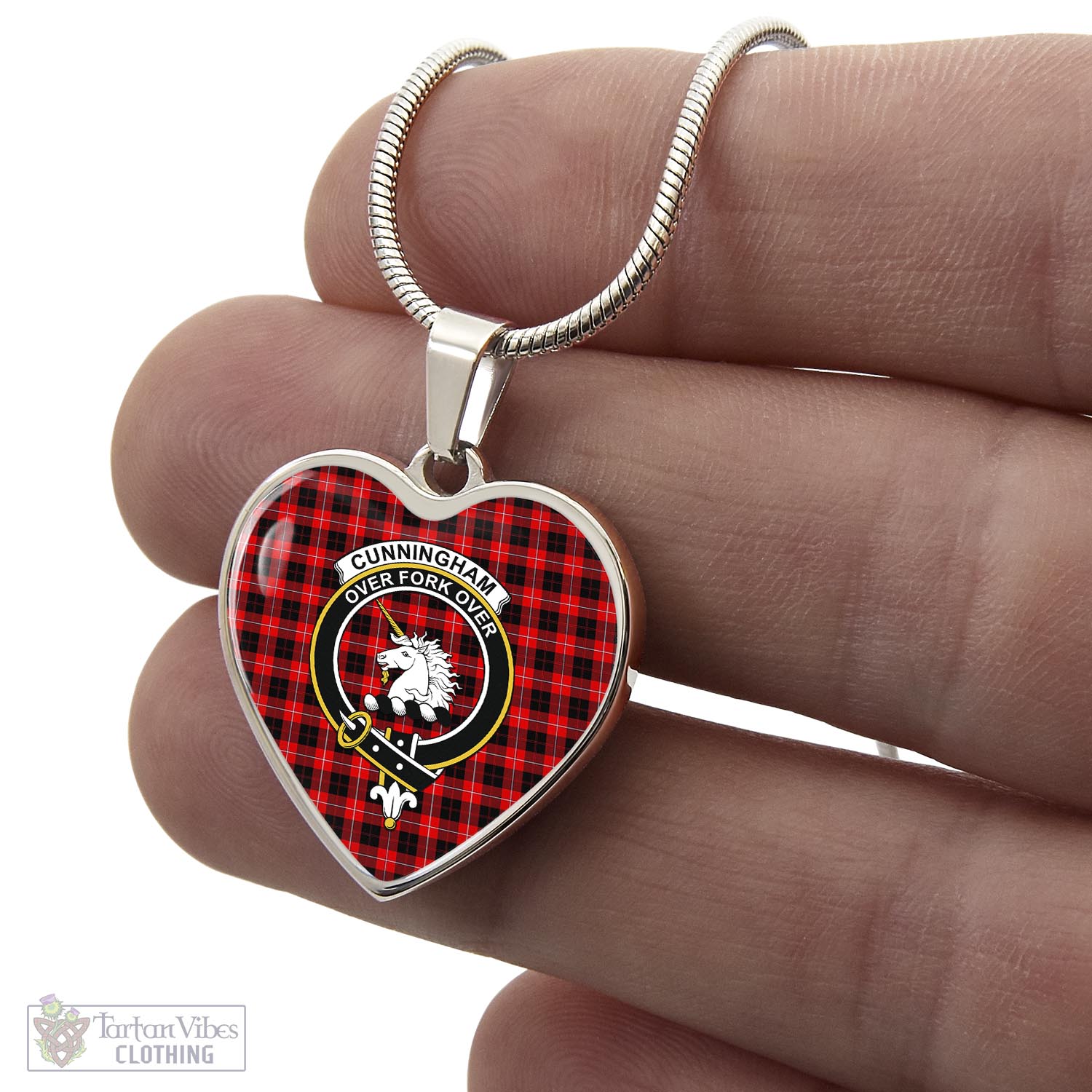 Tartan Vibes Clothing Cunningham Modern Tartan Heart Necklace with Family Crest