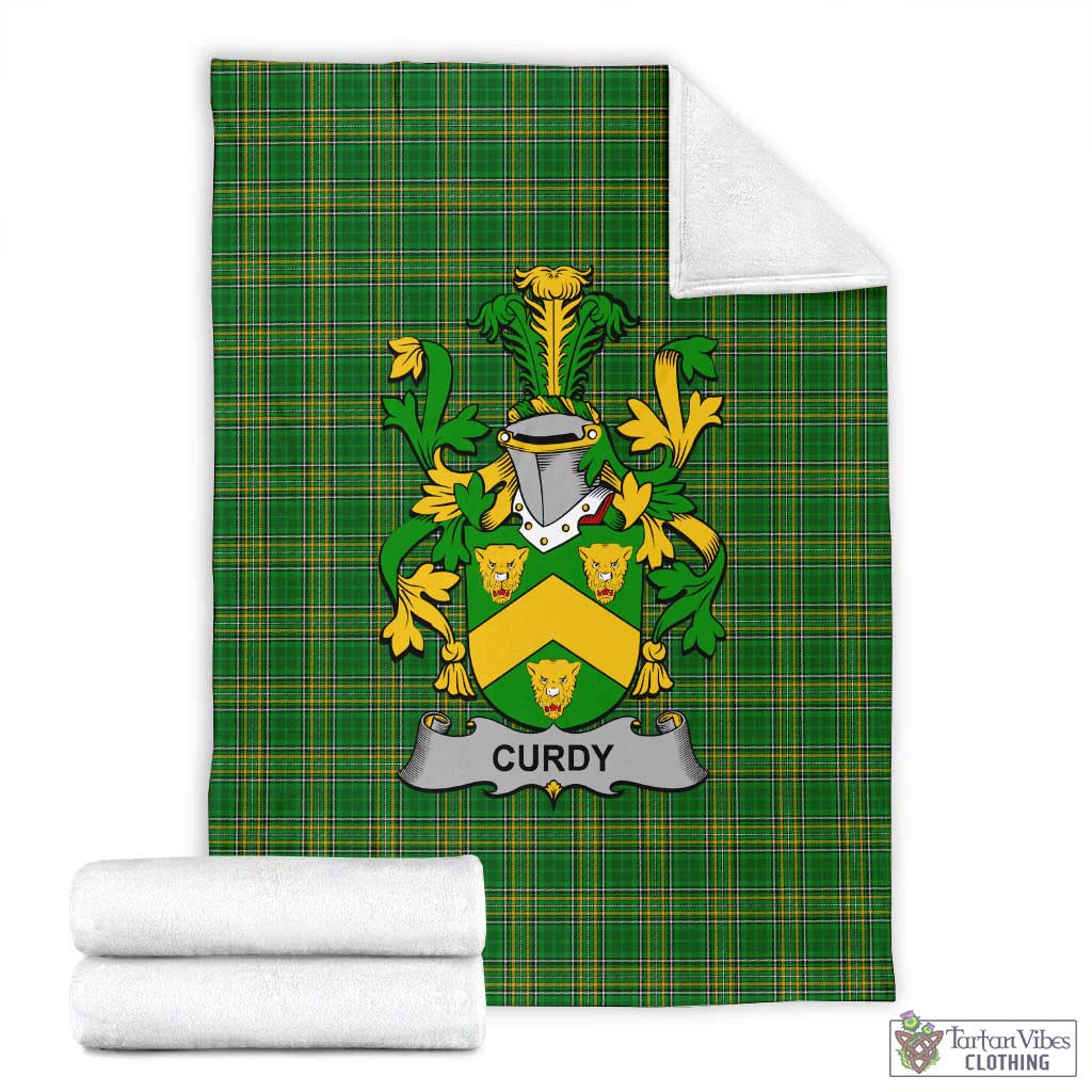 Curdy Irish Clan Tartan Blanket with Coat of Arms X-Large 59 x 79 inches 150 x 200 cm - Tartan Vibes Clothing