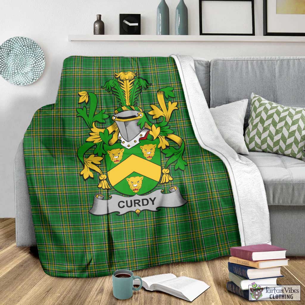 Curdy Irish Clan Tartan Blanket with Coat of Arms - Tartan Vibes Clothing