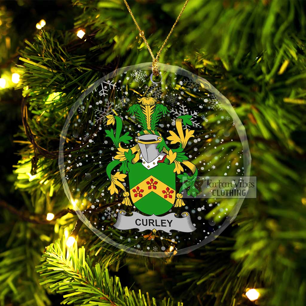 Curley Irish Clan Christmas Glass Ornament with Coat of Arms Transparent Glass Circle - 2D-tartanvibesclothing