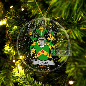 Curley Irish Clan Christmas Glass Ornament with Coat of Arms