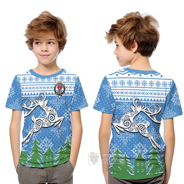 Currie Clan Christmas Kid T-Shirt Celtic Reindeer Style